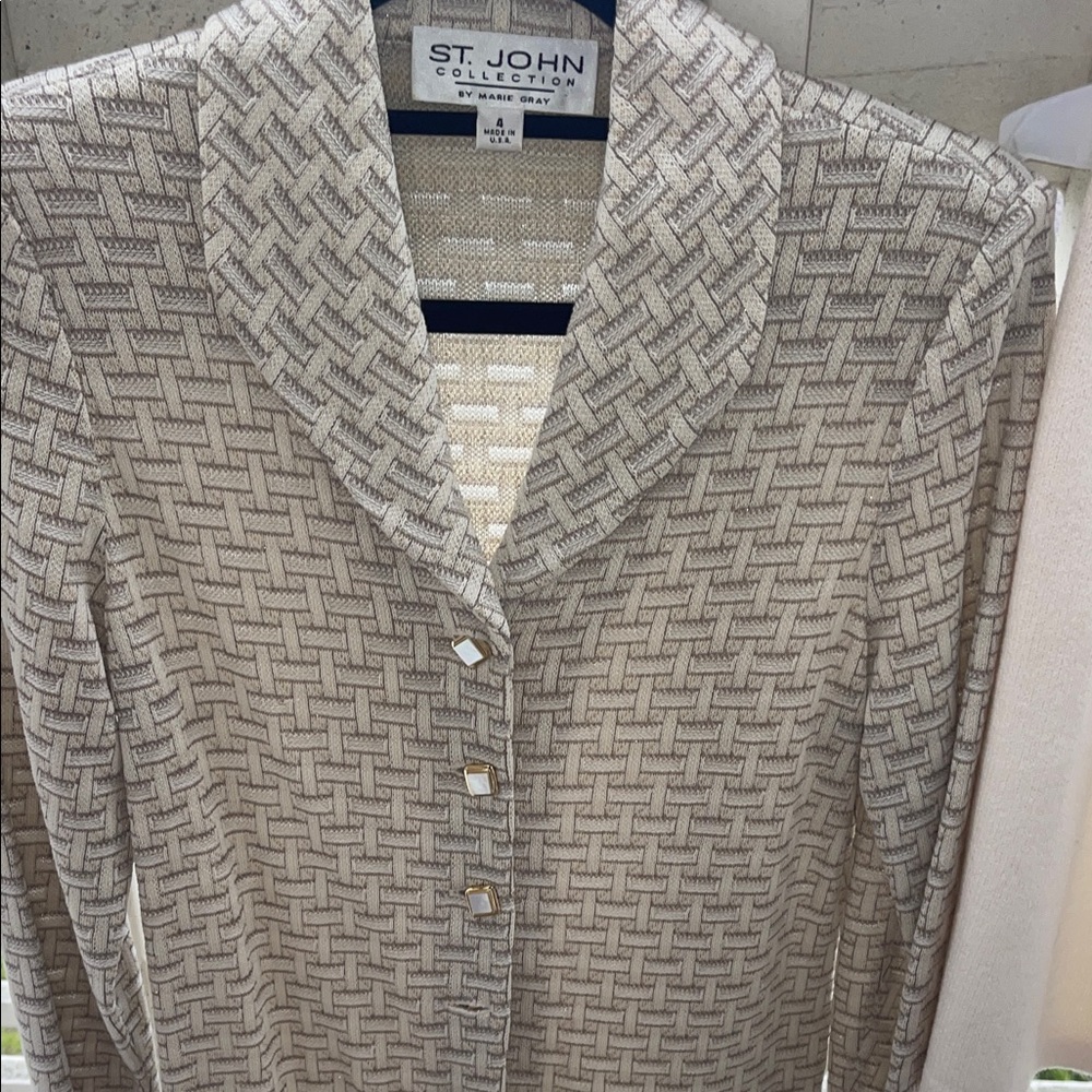 St. John by Marie Gray Collection Taupe Geometric Blazer and Skirt, Size 4